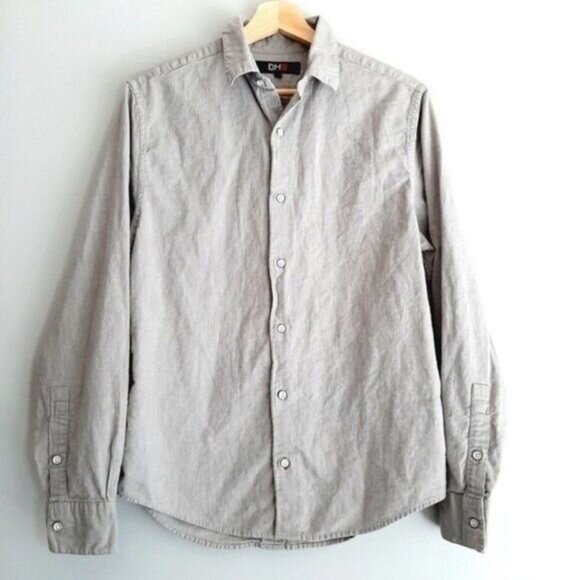 DH3 / 100% Cotton Textured Button Down Dress Shirt Light Grey Men's Sz S - Picture 1 of 9